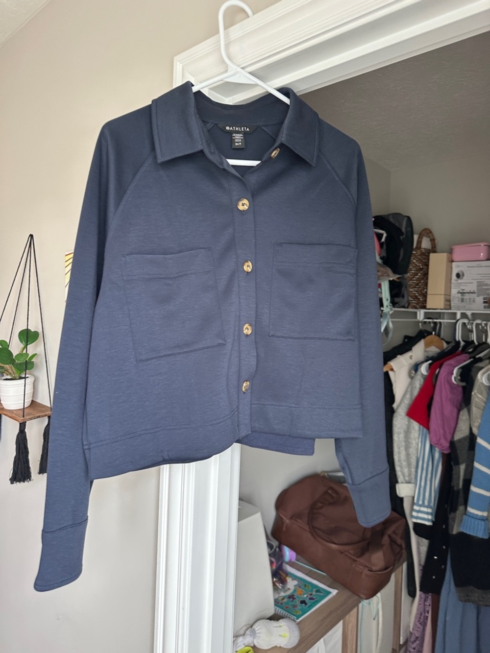 Athleta Navy Blue Long Sleeve Button Front Top